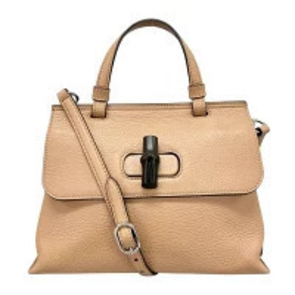 Gucci Bamboo Daily 2Way Top Handle Tote Leather Beige Tan